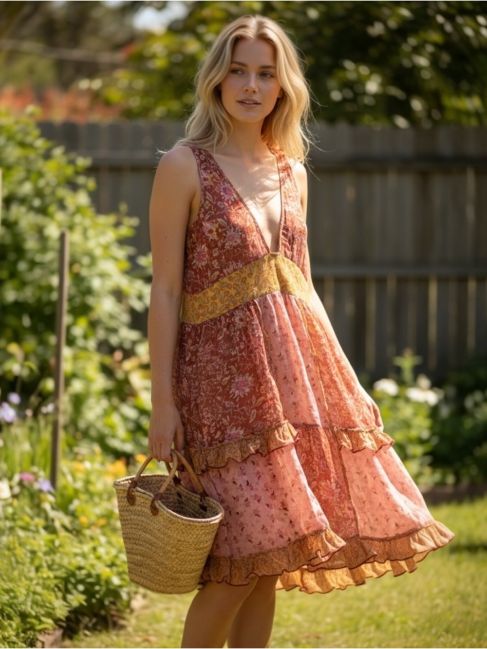 Sundance BOHO Nina Crinkle Ruffled Chiffon Tank Dress SIZE P6 sheer